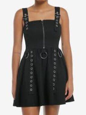 NWT Hot Topic Social Collision Black Grommet Buckle Mini Dress Size L